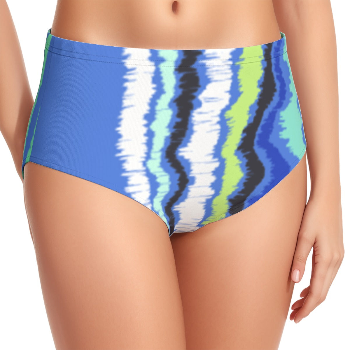 Blue Green Women's Swimsuit Set With Halter AOP