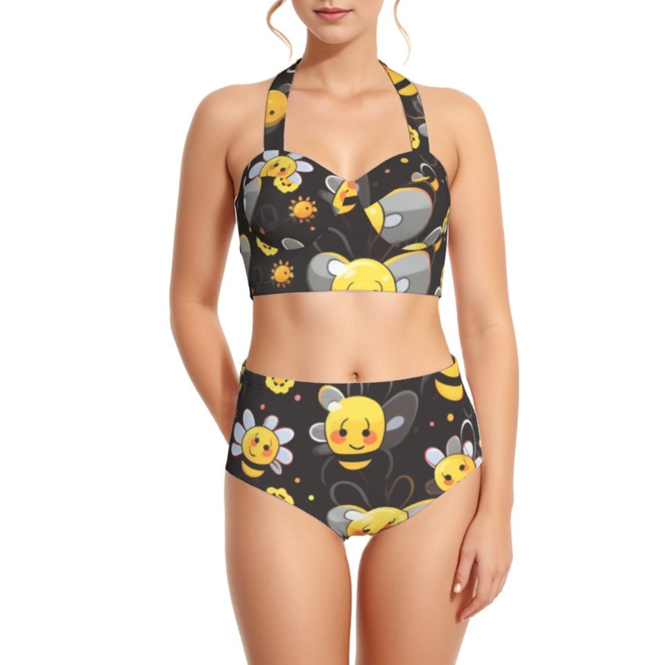 Bee Happy Women's Swimsuit Set With Halter