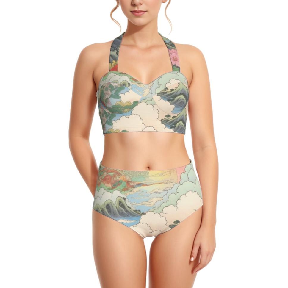 Celestial Serenity Women's Swimsuit Set With Halter