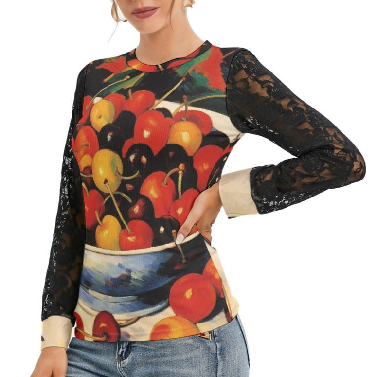 Black Cherries Women's Black Lace Sleeve