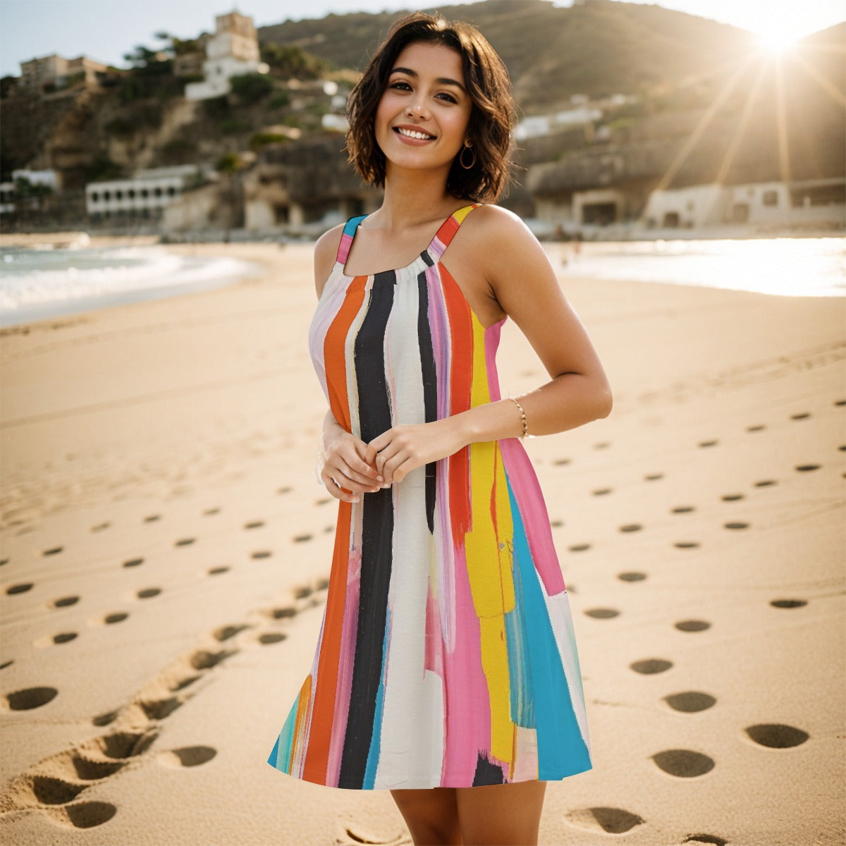 Rainbow Stripes Women's Sleeveless Cami Dress