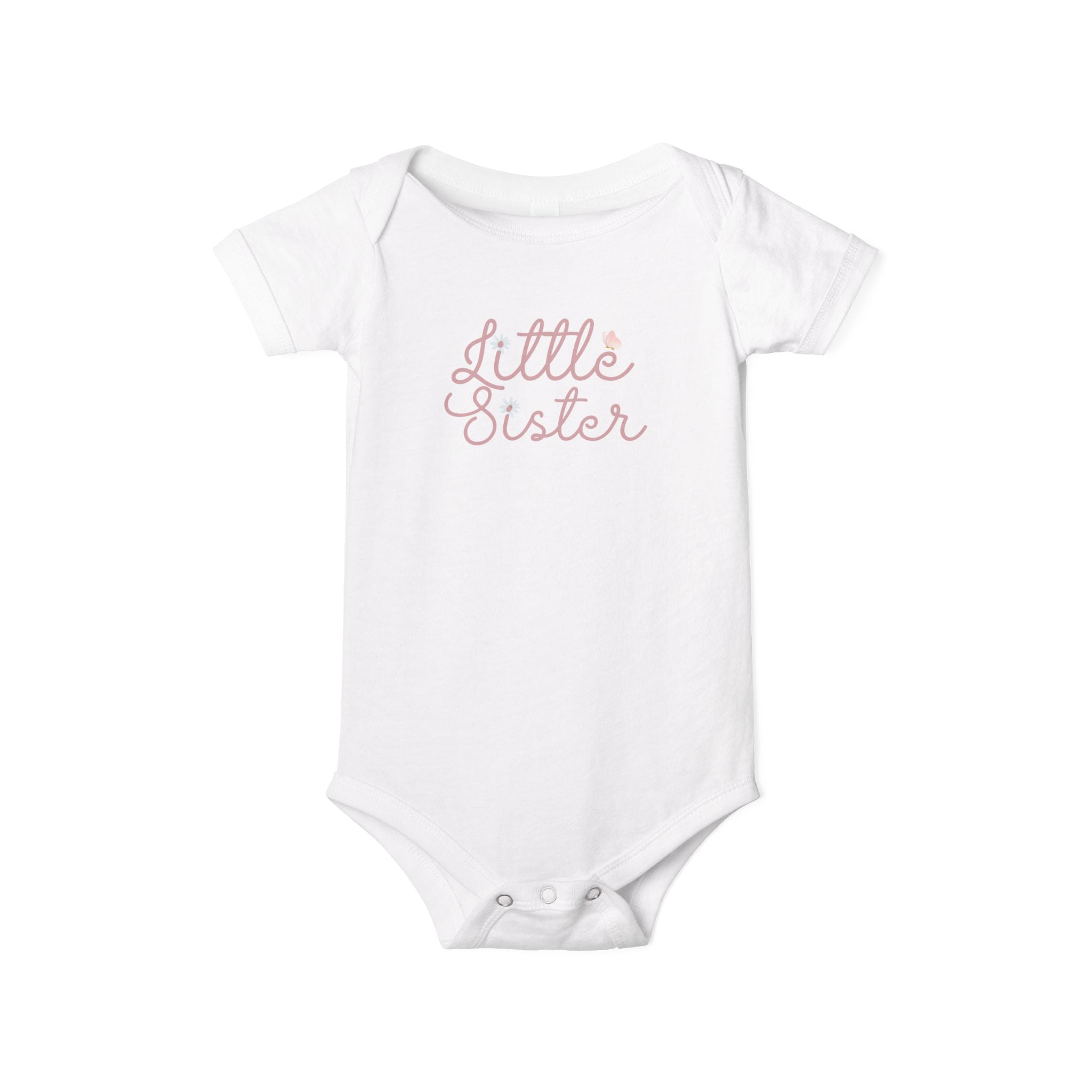 Daisy Cursive Pink - Little Sister Onesie - Long-Sleeve Organic Bodysuit