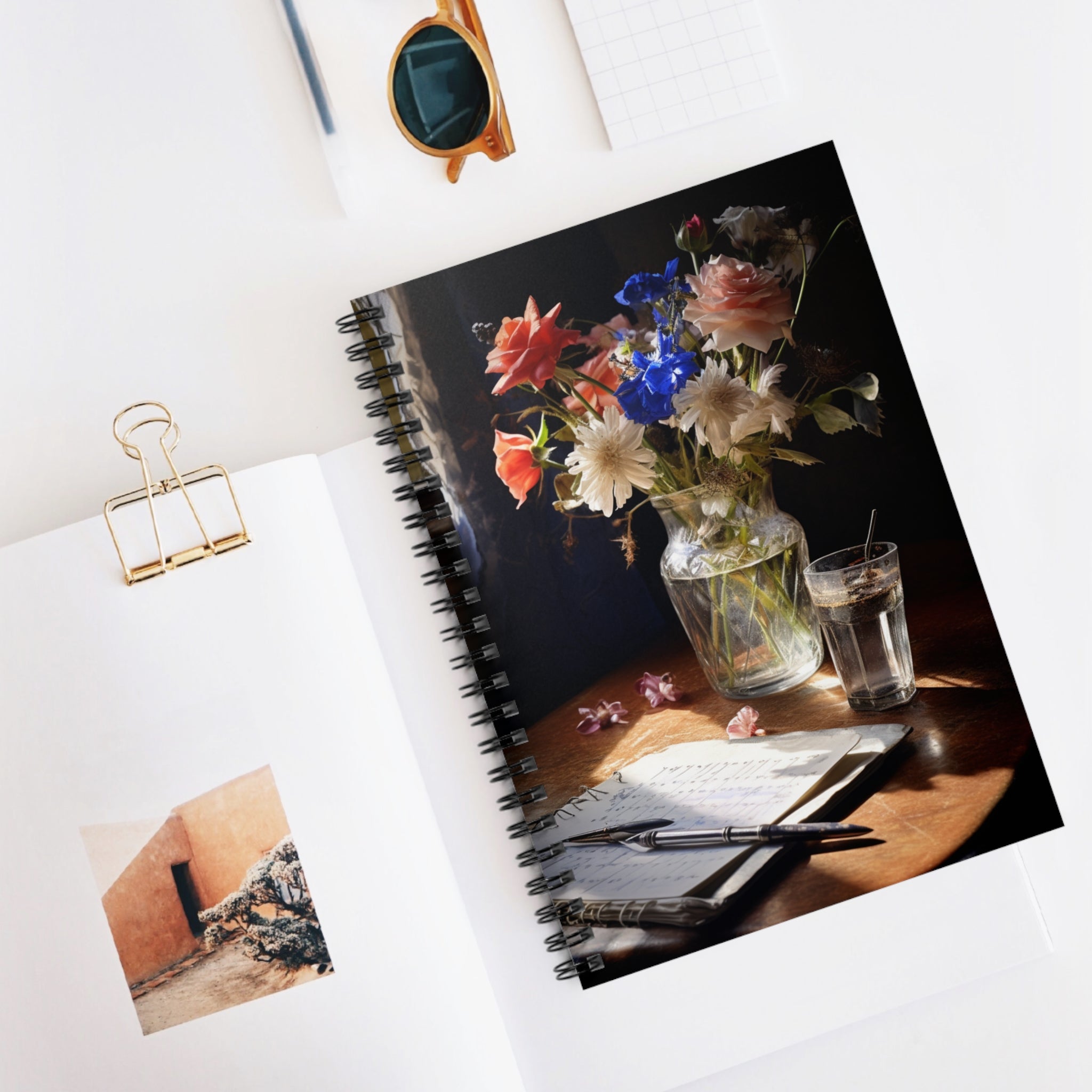 Vase of Water and Flowers - Spiral Notebook - Ruled Line - Spruced Roost