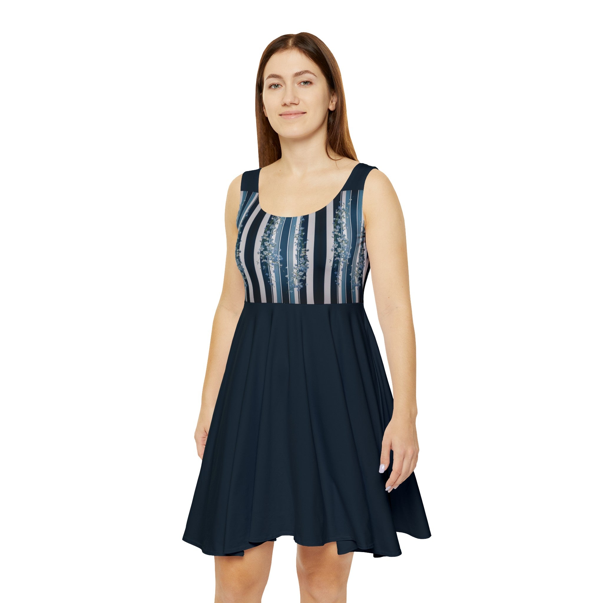 Forget-Me-Not Navy Women's Skater Dress (AOP)