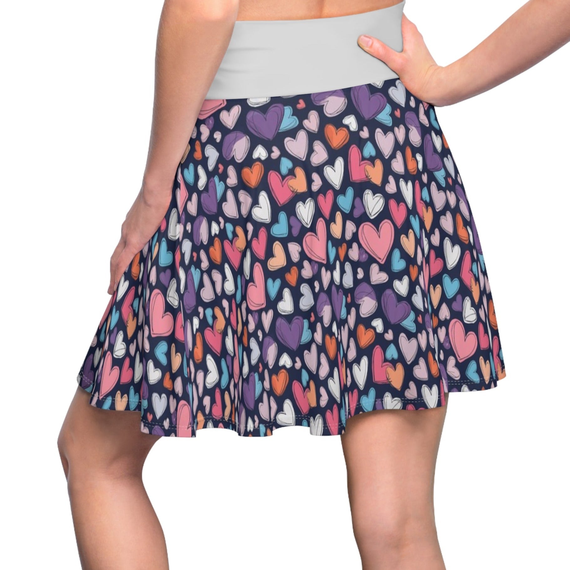 White Up-Hearted Women's Skater Skirt (AOP)