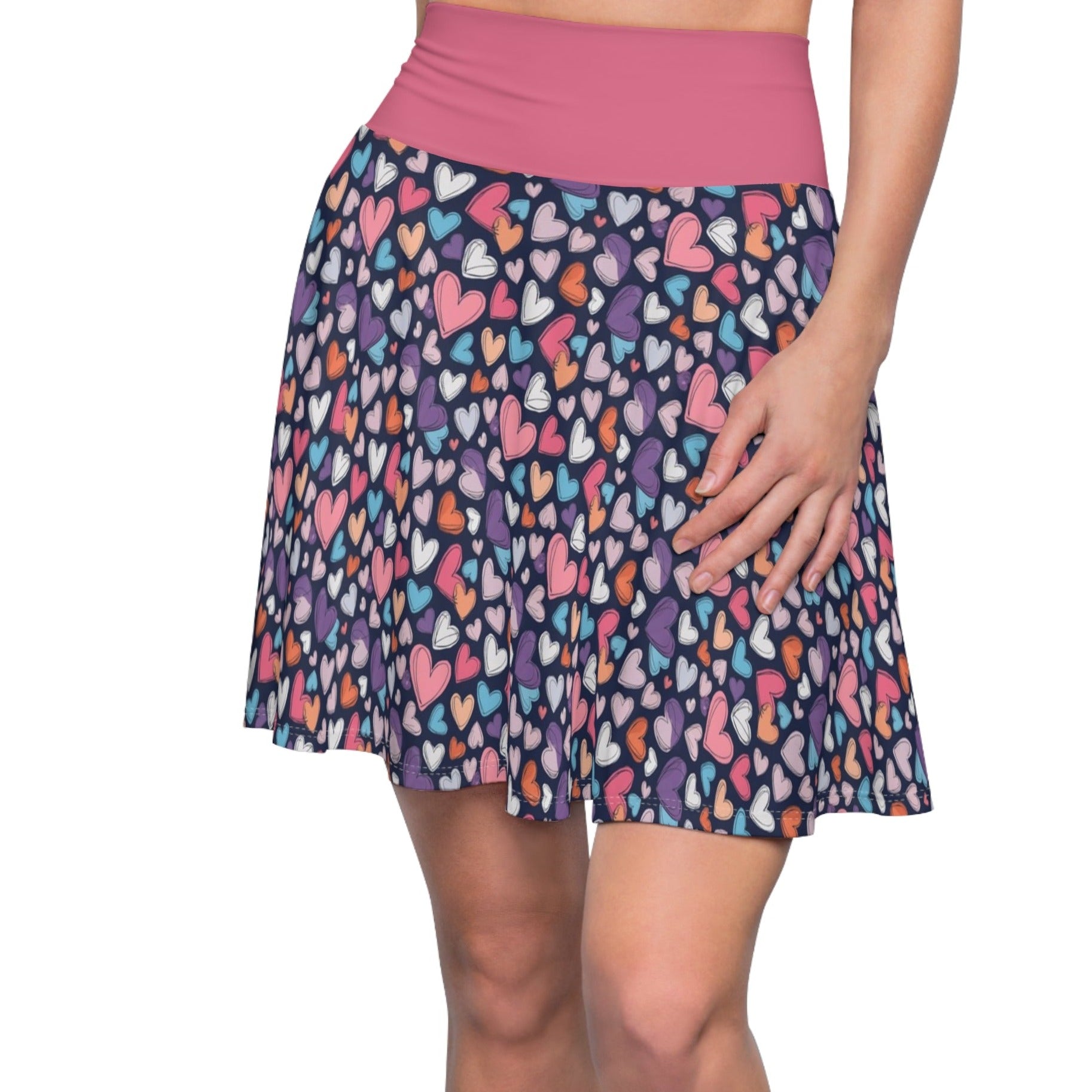 Up-Hearted Hot Pink Women's Skater Skirt (AOP)