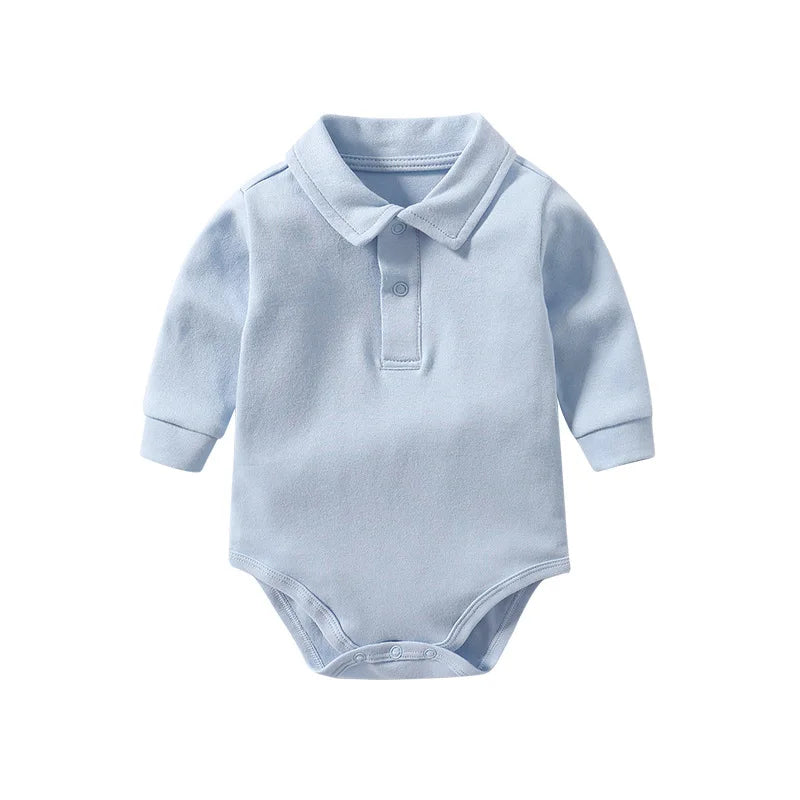 Classic Button up Long Sleeve Polo Romper - 4 Colors