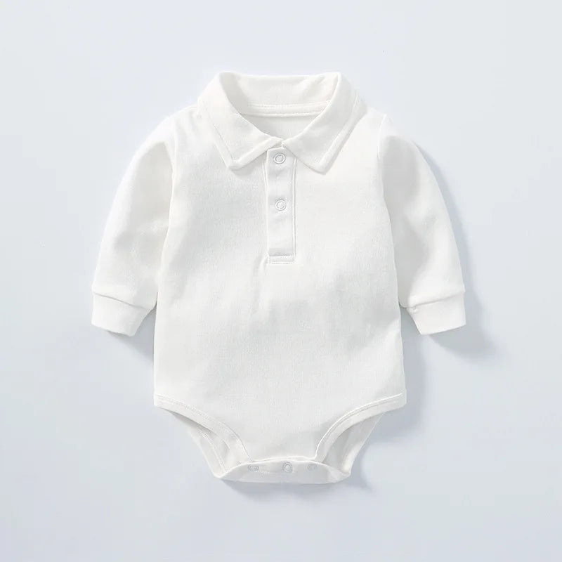 Classic Button up Long Sleeve Polo Romper - 4 Colors