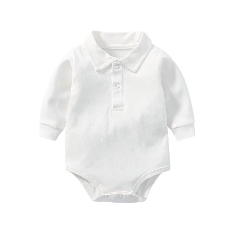 Classic Button up Long Sleeve Polo Romper - 4 Colors