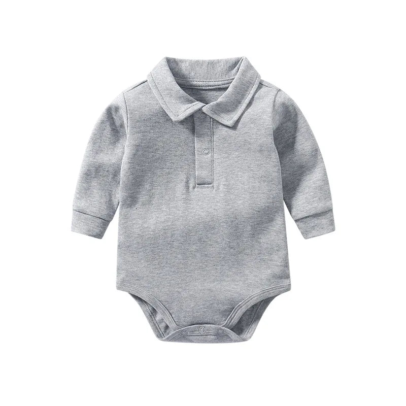 Classic Button up Long Sleeve Polo Romper - 4 Colors