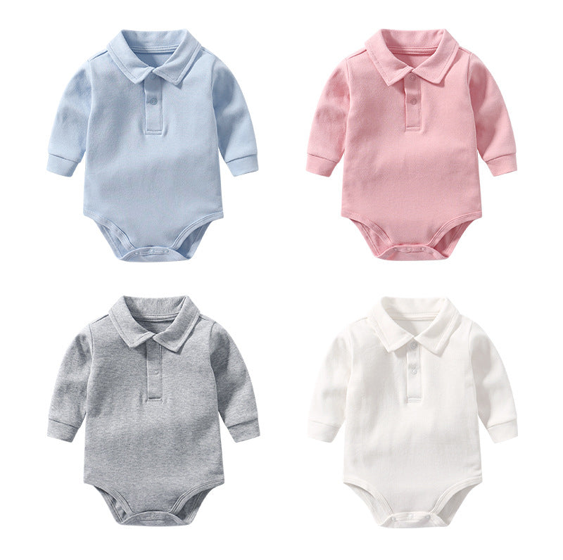 Classic Button up Long Sleeve Polo Romper - 4 Colors