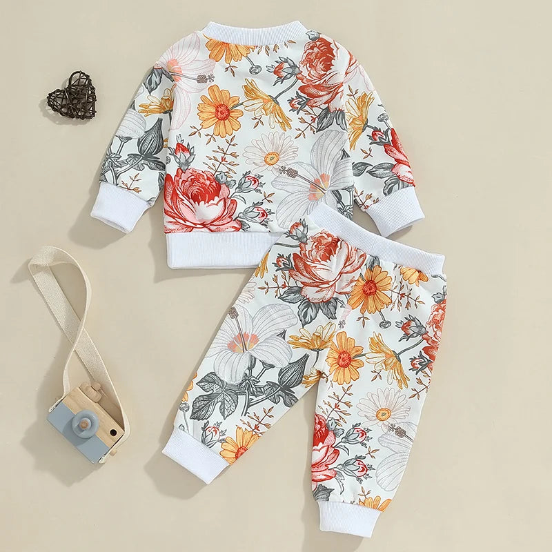 Floral Cute infant and Toddler Girls Sweat top and pant set 6mo-3T