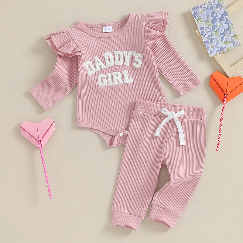 Daddy's Girl Ribbed Romper Ruffle Pants and top - NB - 18 Mo