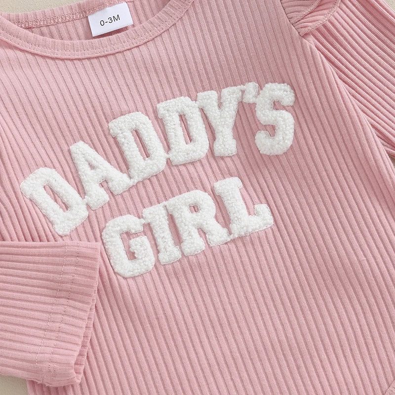 Daddy's Girl Ribbed Romper Ruffle Pants and top - NB - 18 Mo