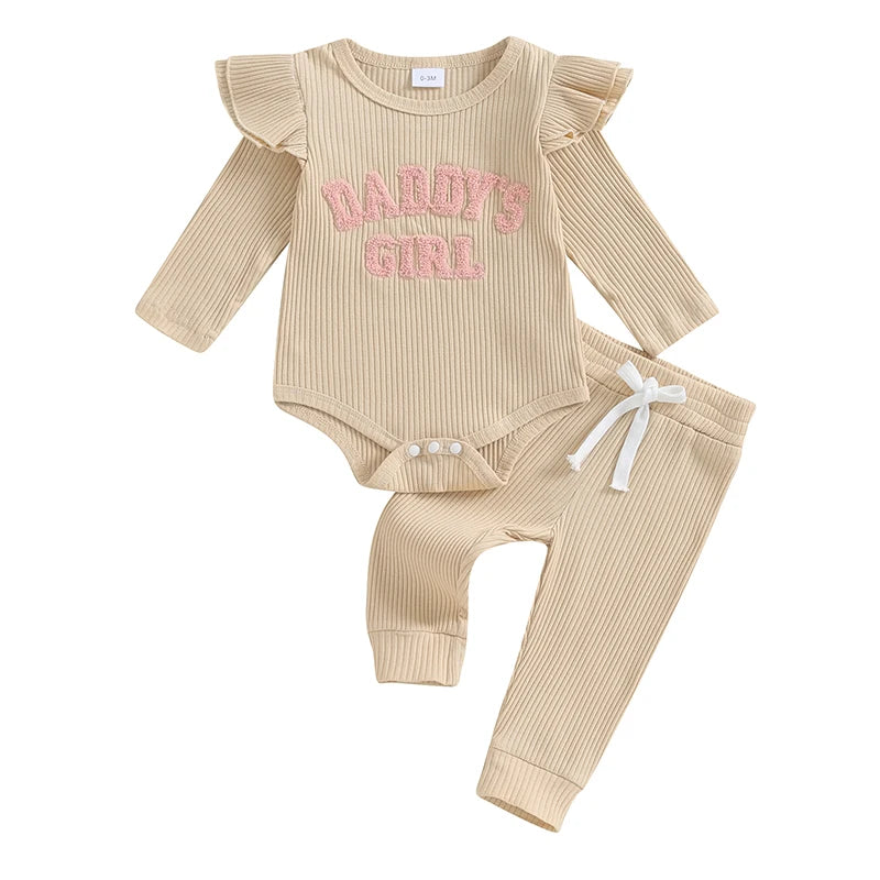 Daddy's Girl Ribbed Romper Ruffle Pants and top - NB - 18 Mo