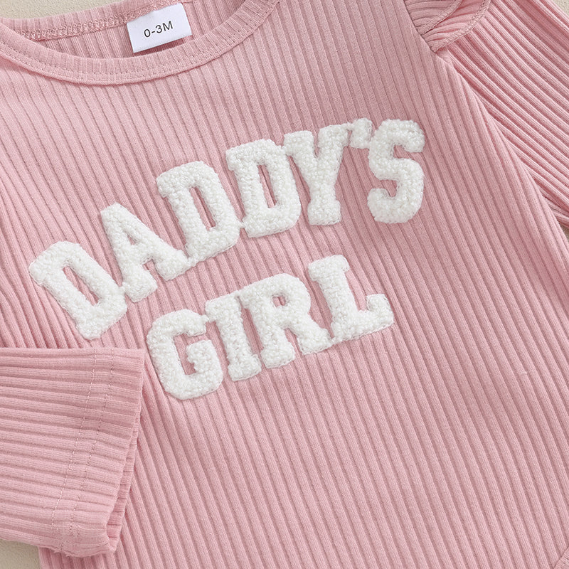 Daddy's Girl Ribbed Romper Ruffle Pants and top - NB - 18 Mo