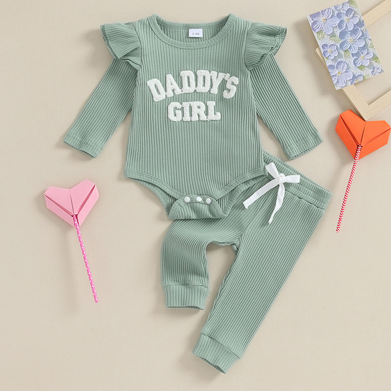 Daddy's Girl Ribbed Romper Ruffle Pants and top - NB - 18 Mo