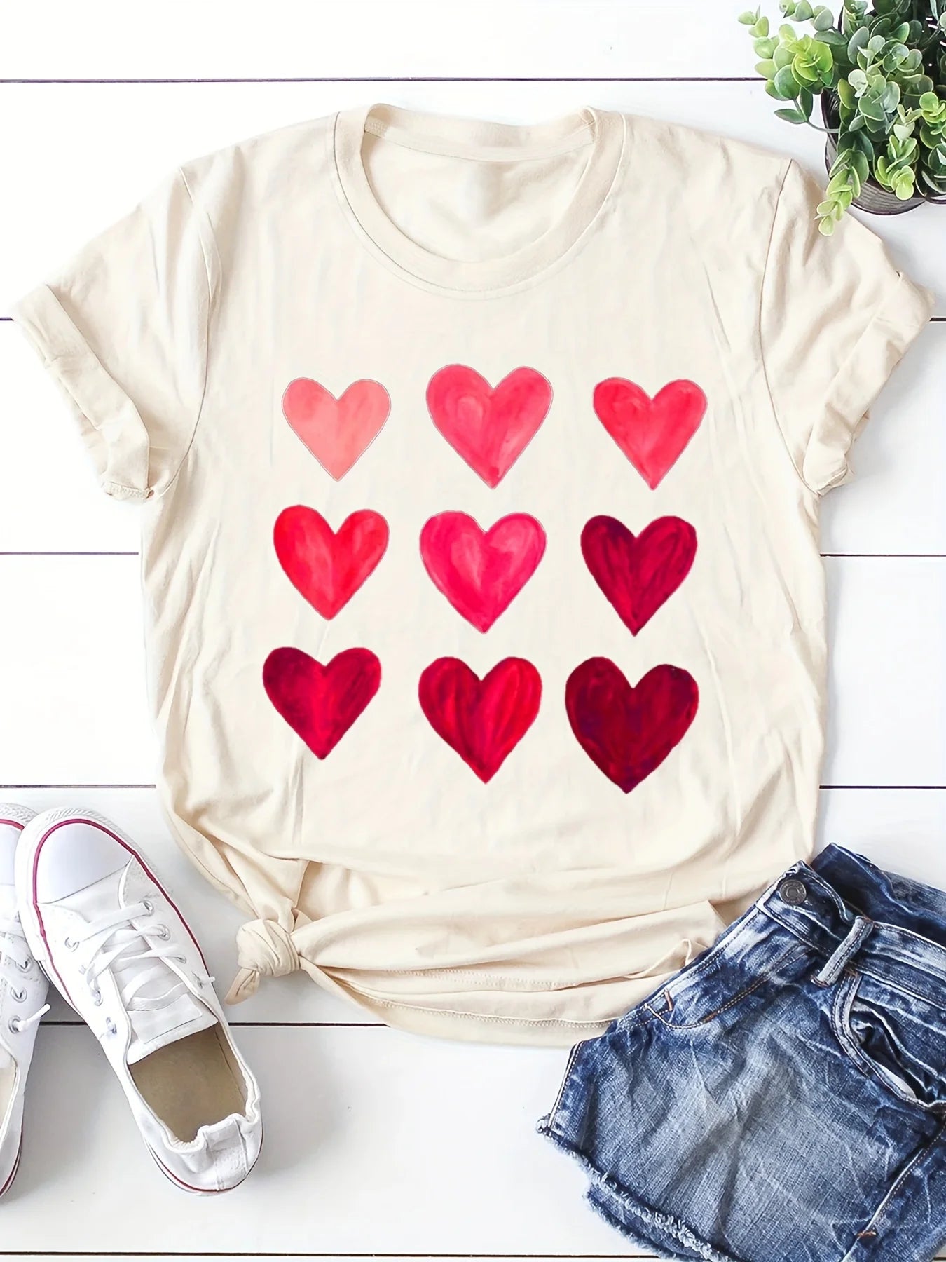 Heart of Nine Print Women's Clothing Tees - Cream & Black