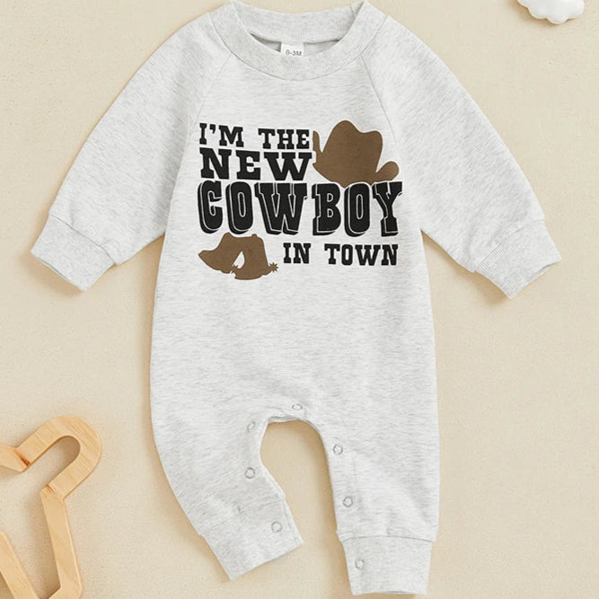 New Cowboy in Town - Romper Western Long Sleeve Onesie