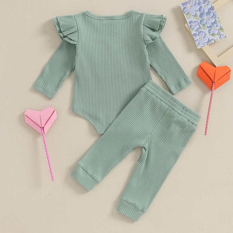 Daddy's Girl Ribbed Romper Ruffle Pants and top - NB - 18 Mo