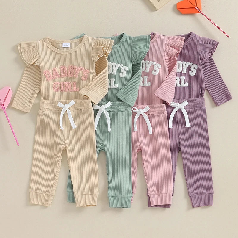 Daddy's Girl Ribbed Romper Ruffle Pants and top - NB - 18 Mo