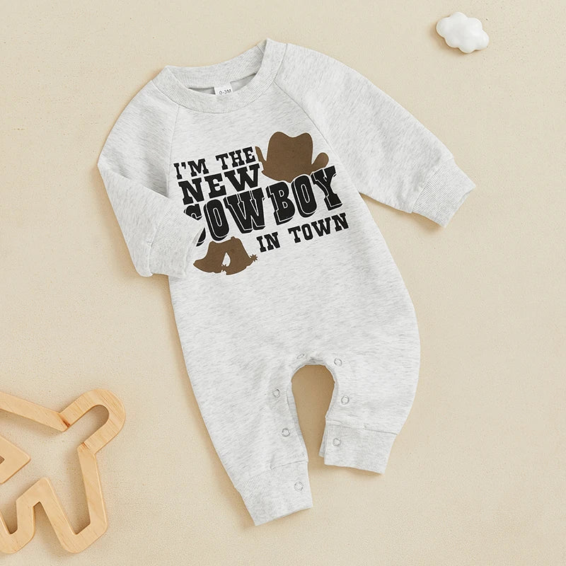 New Cowboy in Town - Romper Western Long Sleeve Onesie