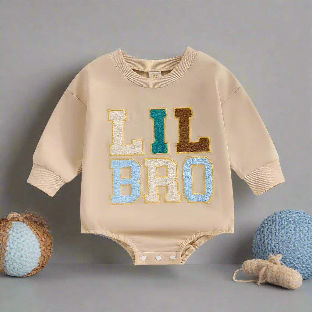 Lil' Bro Baby Boy Long-Sleeve Bodysuit – Soft Cotton Blend Romper