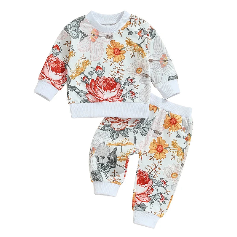 Floral Cute infant and Toddler Girls Sweat top and pant set 6mo-3T