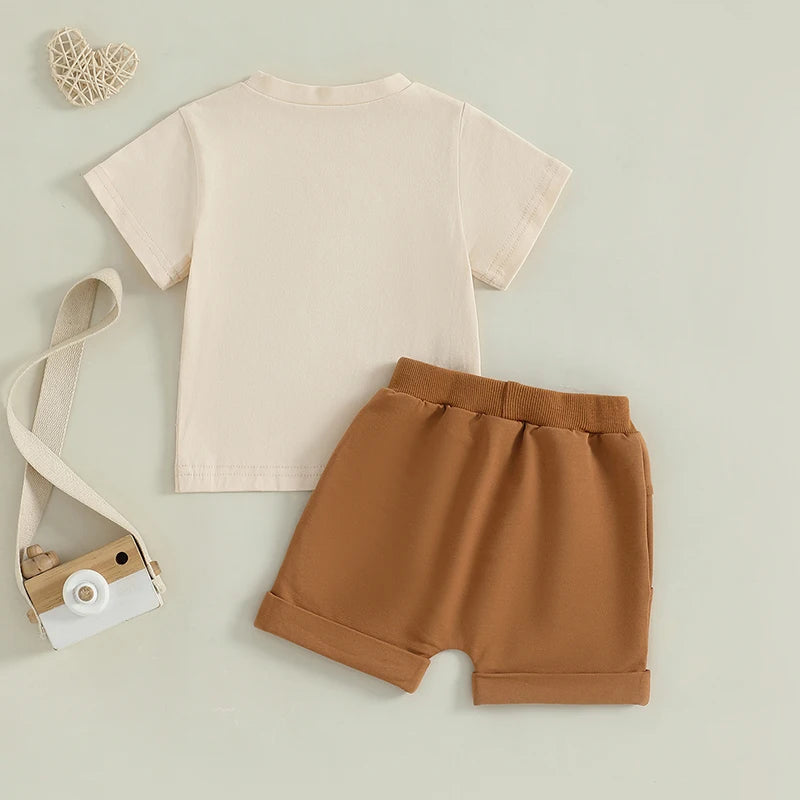 Toddler Boy Tractor Summer Outfits Short Sleeve Tops with Shorts Outfit