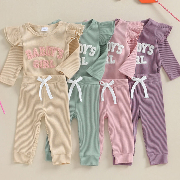 Daddy's Girl Ribbed Romper Ruffle Pants and top - NB - 18 Mo