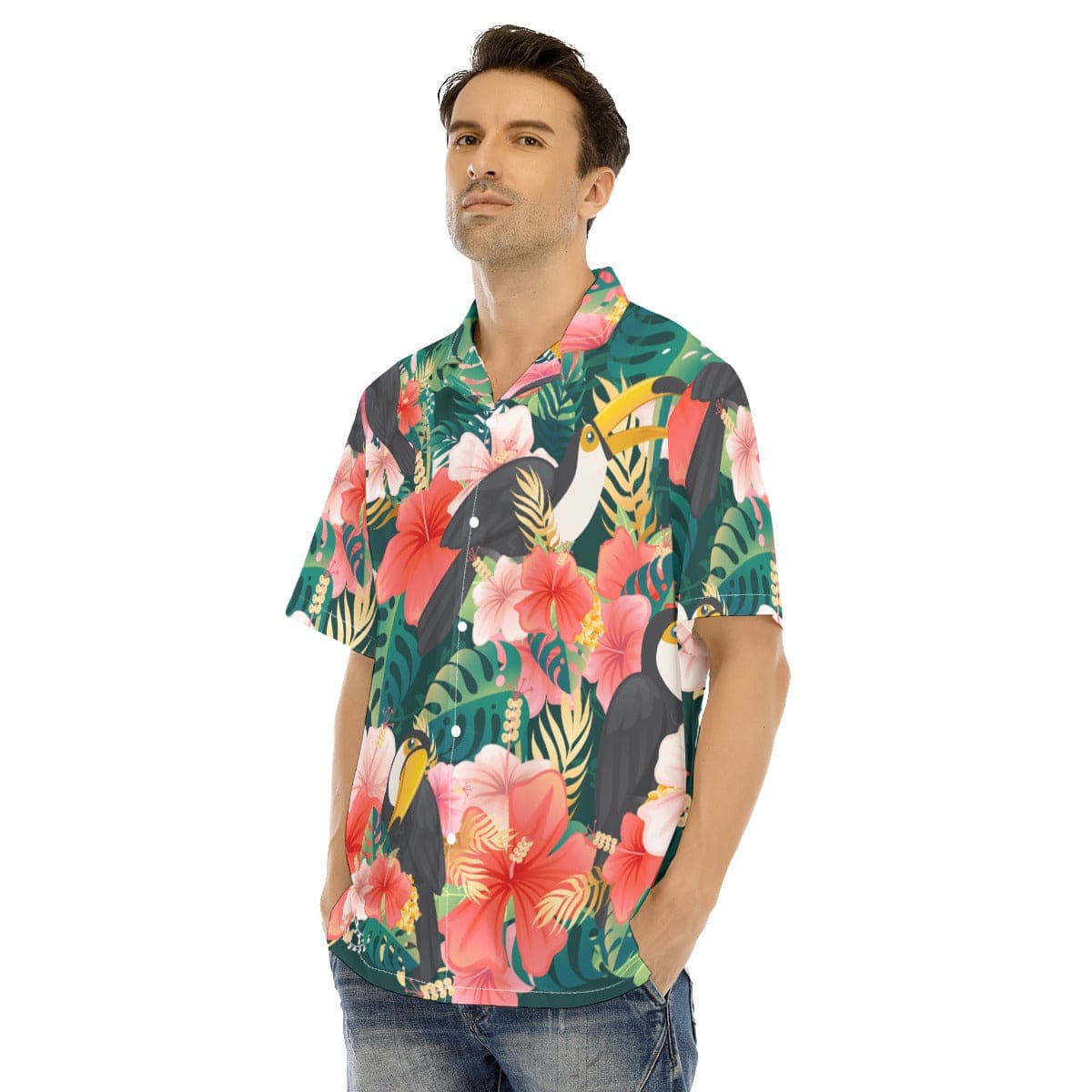 Yoycol All-Over Print Men's Hawaiian Shirt With Button Closure