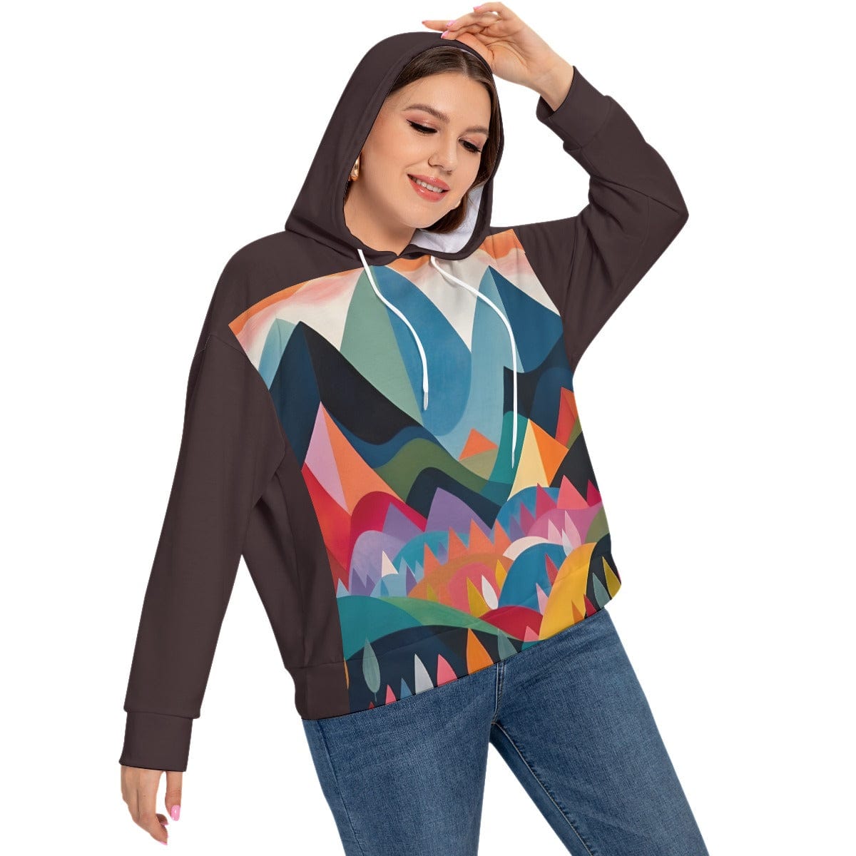 Yoycol All-Over Print Women's Long Sleeve Sweatshirt With Hood(Plus Size)