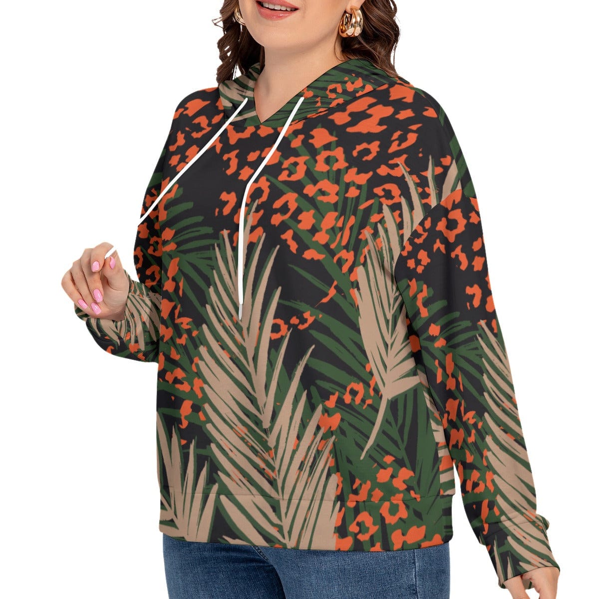 Yoycol 2XL / White All-Over Print Women's Long Sleeve Sweatshirt With Hood(Plus Size)
