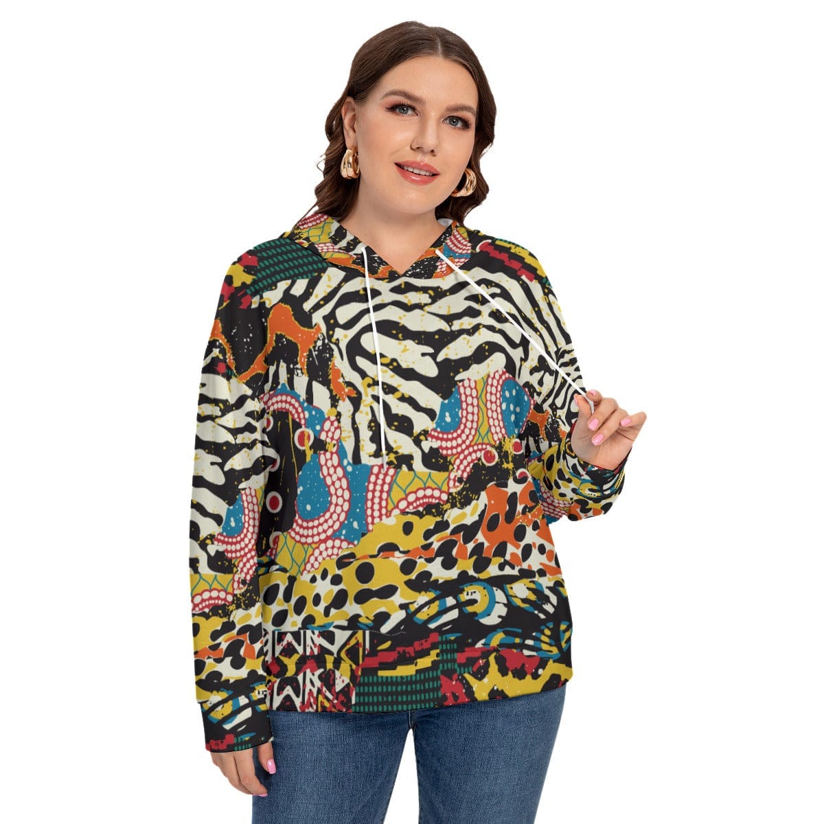 Yoycol 2XL / White All-Over Print Women's Long Sleeve Sweatshirt With Hood(Plus Size)