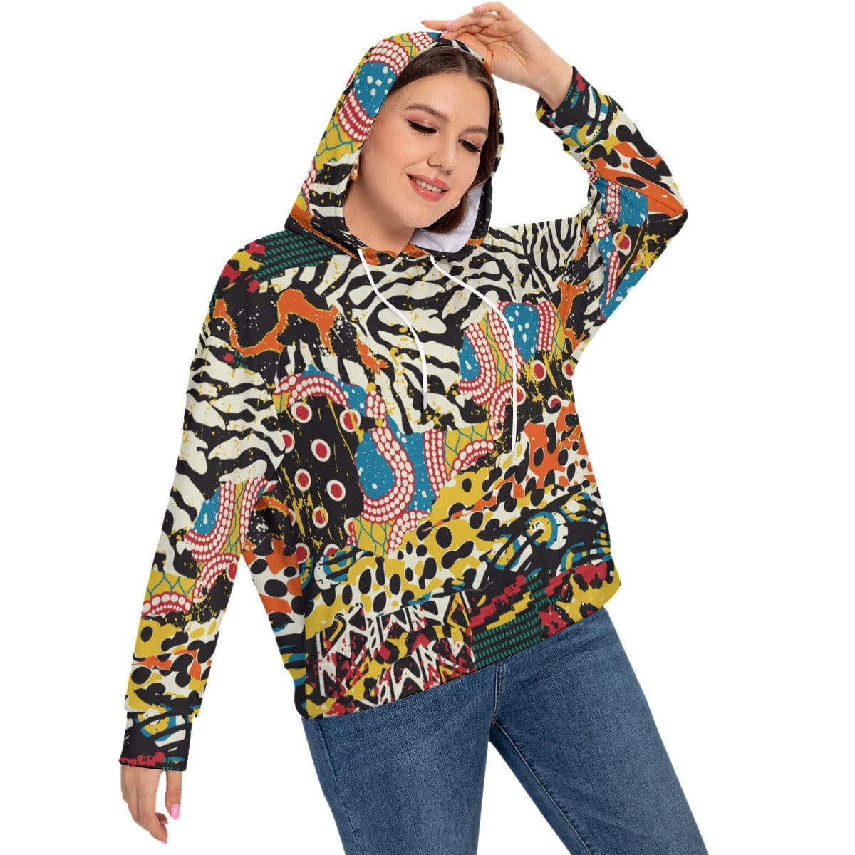 Yoycol All-Over Print Women's Long Sleeve Sweatshirt With Hood(Plus Size)
