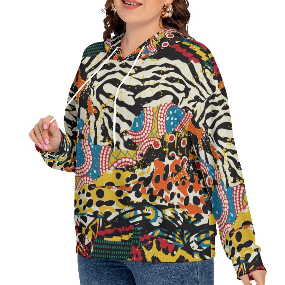 Yoycol All-Over Print Women's Long Sleeve Sweatshirt With Hood(Plus Size)