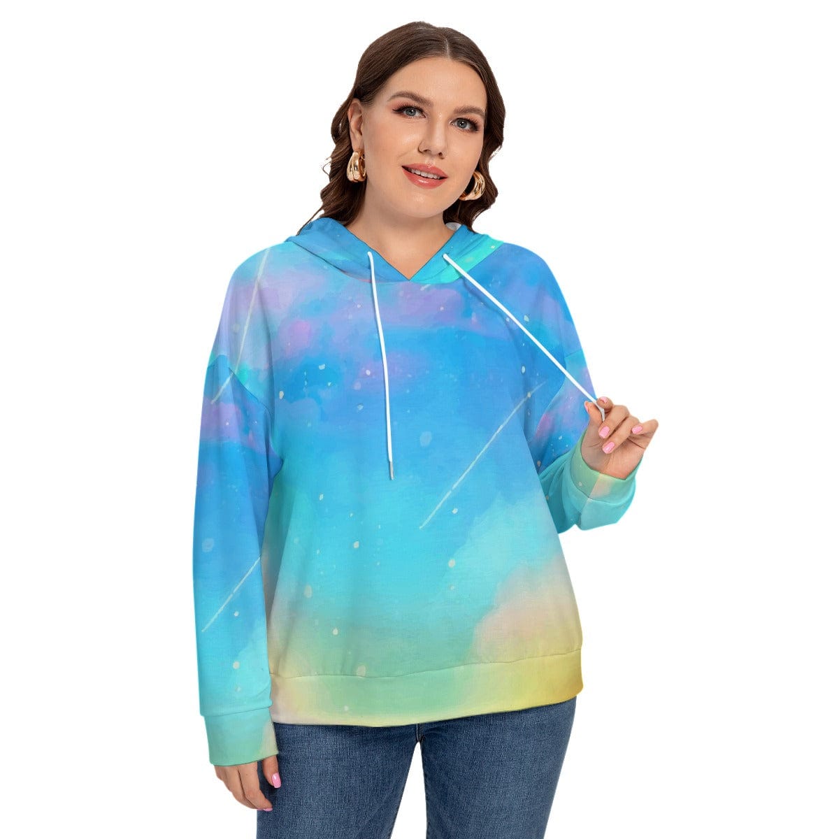 Yoycol All-Over Print Women's Long Sleeve Sweatshirt With Hood(Plus Size)