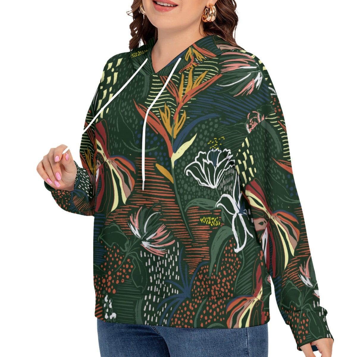 Yoycol All-Over Print Women's Long Sleeve Sweatshirt With Hood(Plus Size)