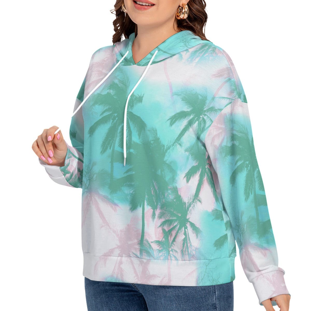 Yoycol All-Over Print Women's Long Sleeve Sweatshirt With Hood(Plus Size)