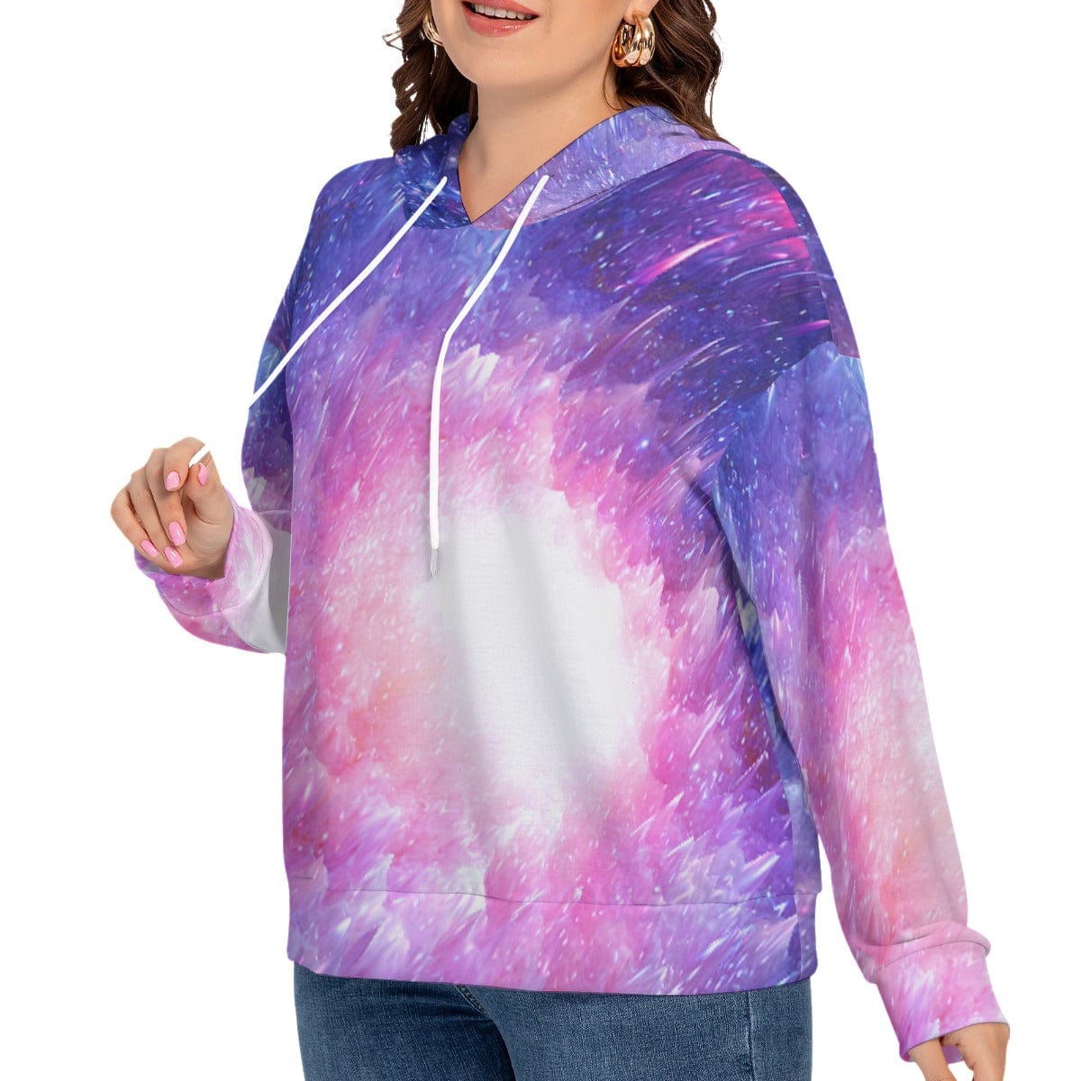 Yoycol 2XL / White All-Over Print Women's Long Sleeve Sweatshirt With Hood(Plus Size)
