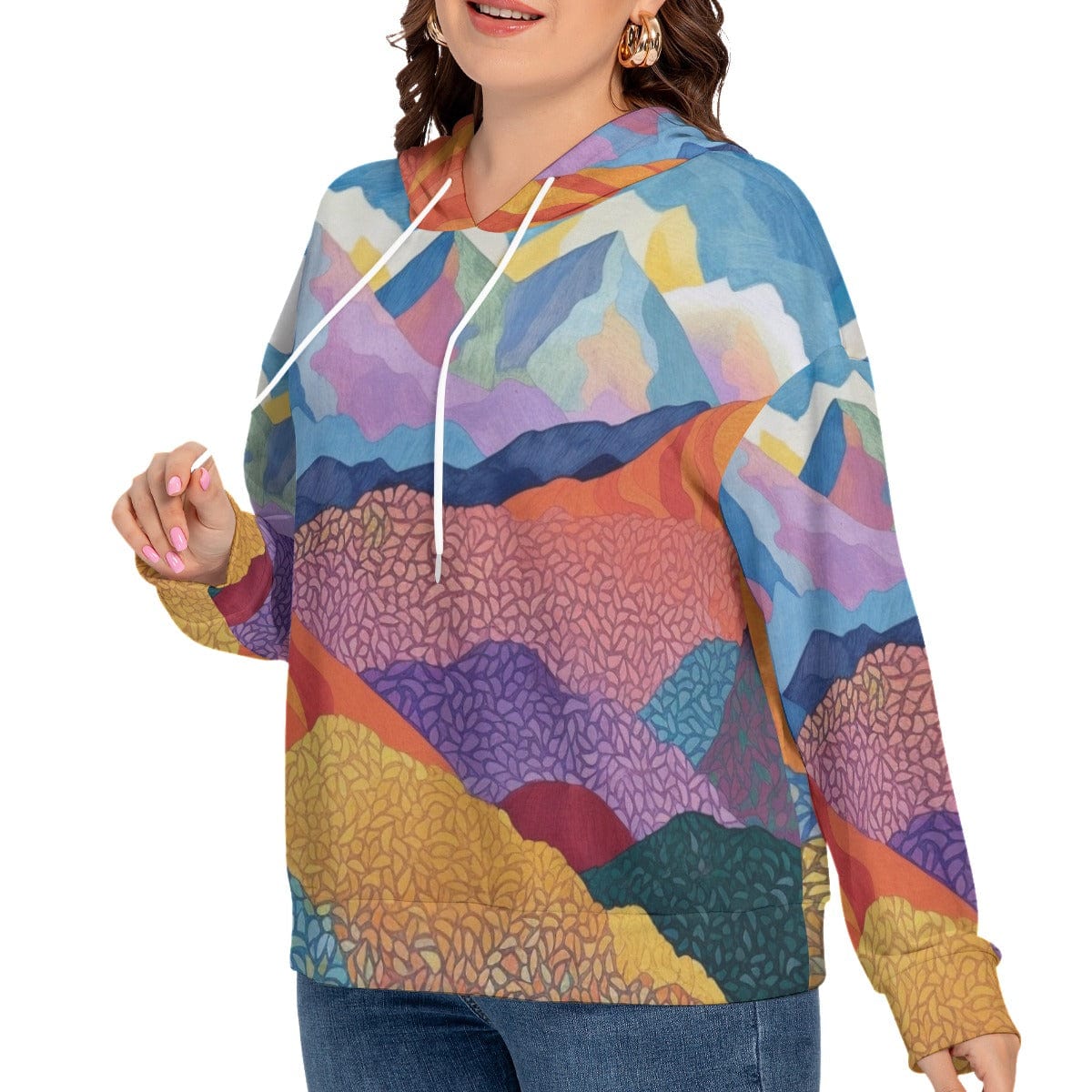 Yoycol 2XL / White All-Over Print Women's Long Sleeve Sweatshirt With Hood(Plus Size)