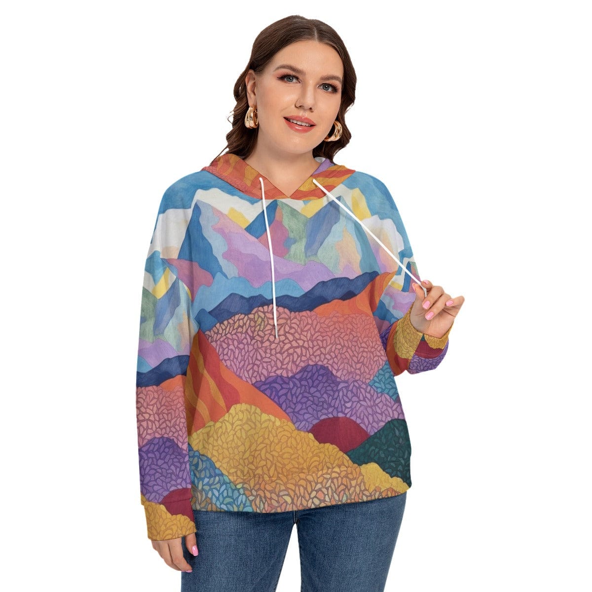 Yoycol All-Over Print Women's Long Sleeve Sweatshirt With Hood(Plus Size)