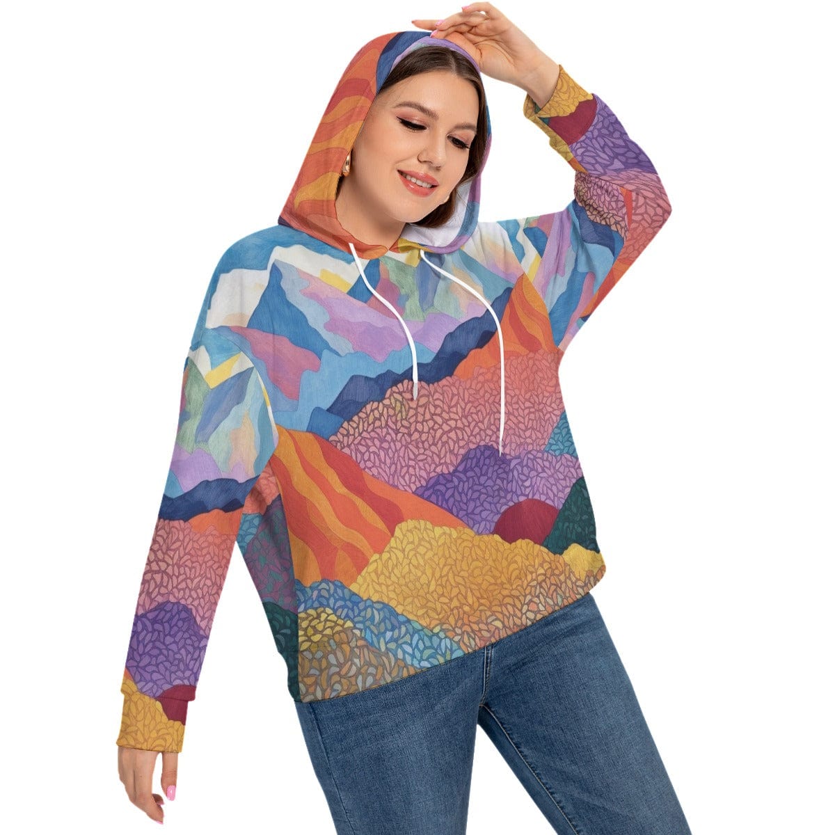 Yoycol All-Over Print Women's Long Sleeve Sweatshirt With Hood(Plus Size)