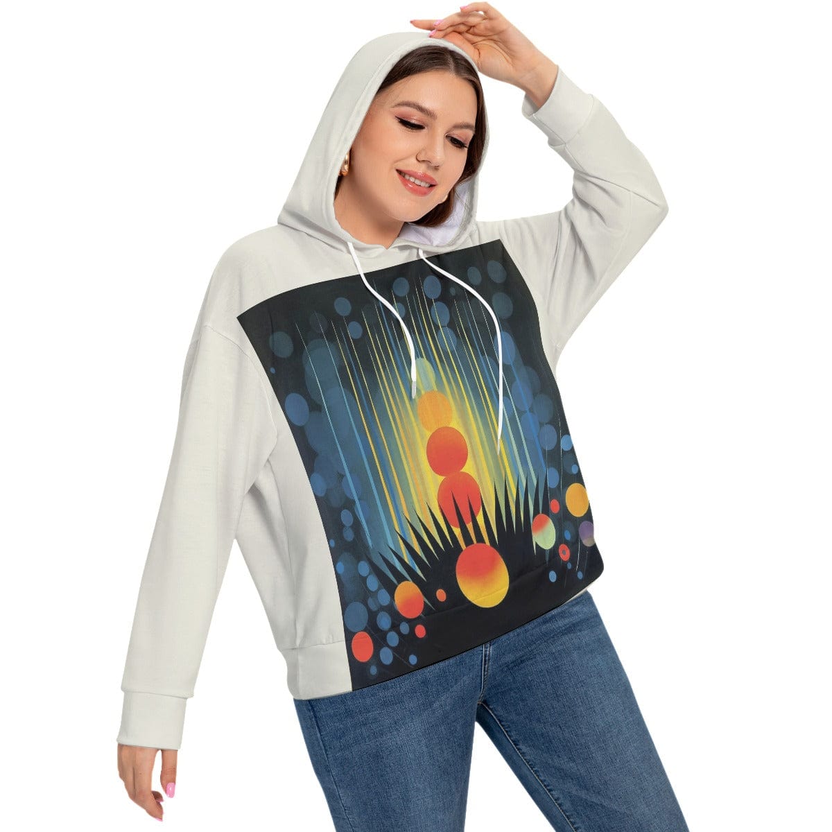 Yoycol 2XL / White All-Over Print Women's Long Sleeve Sweatshirt With Hood(Plus Size)