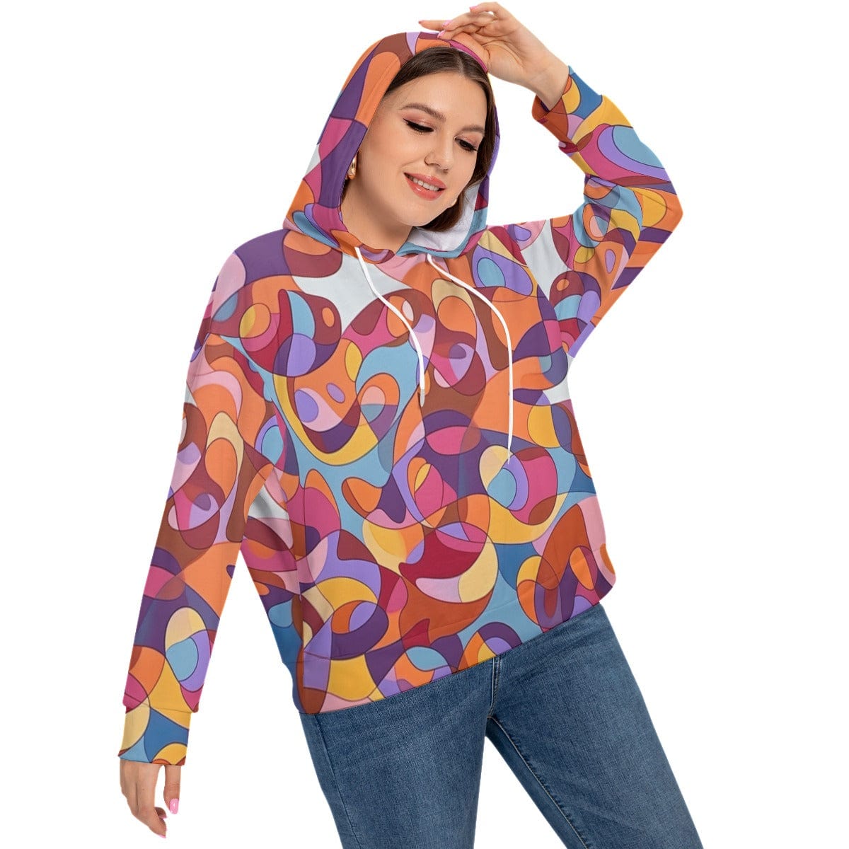 Yoycol 2XL / White All-Over Print Women's Long Sleeve Sweatshirt With Hood(Plus Size)