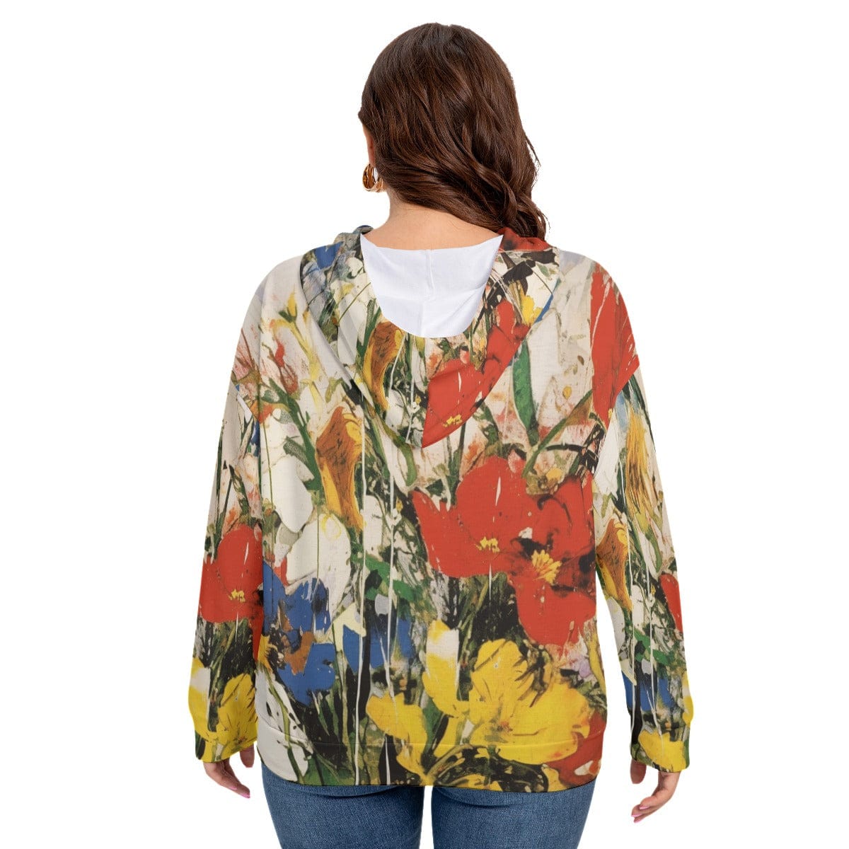 Yoycol 2XL / White All-Over Print Women's Long Sleeve Sweatshirt With Hood(Plus Size)