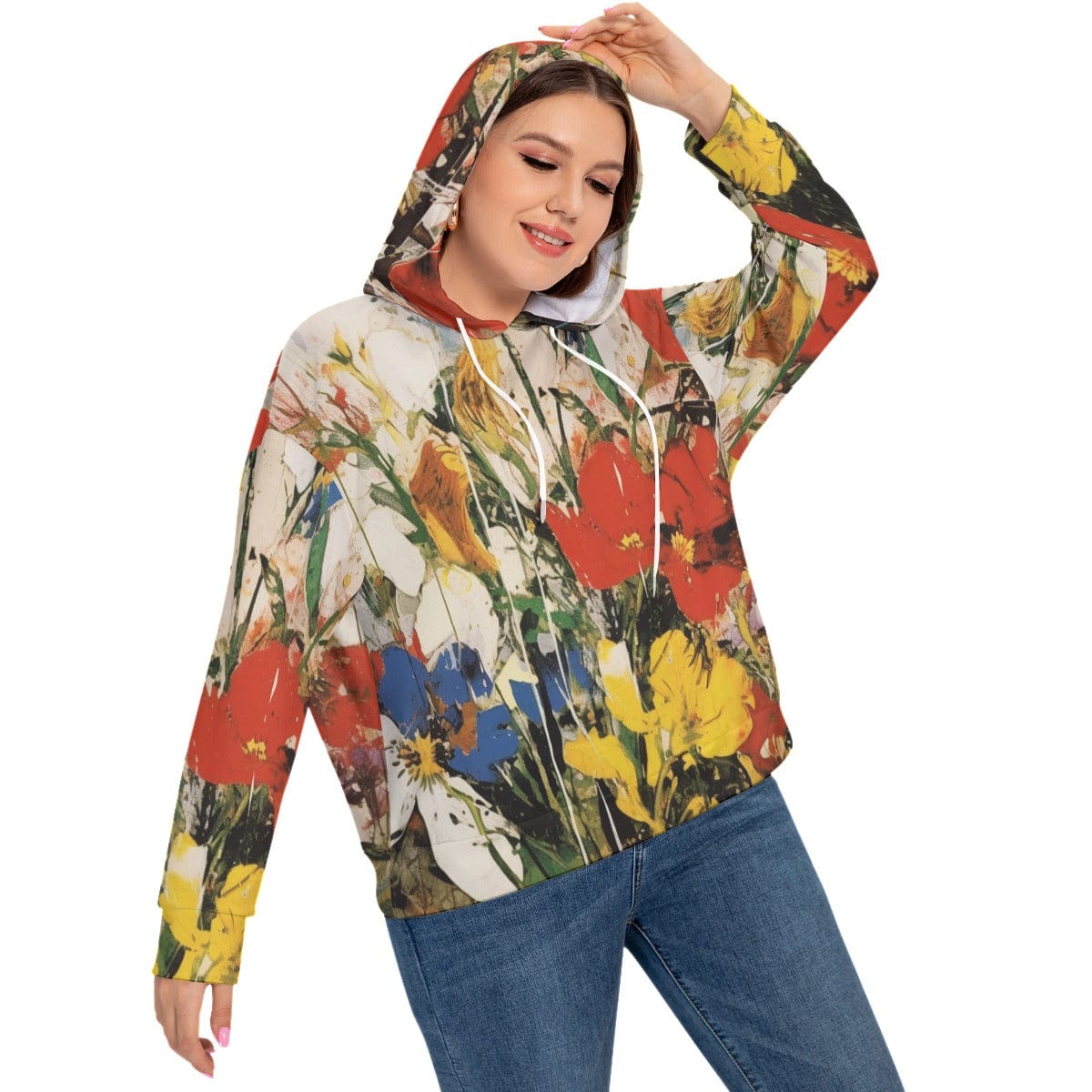 Yoycol All-Over Print Women's Long Sleeve Sweatshirt With Hood(Plus Size)