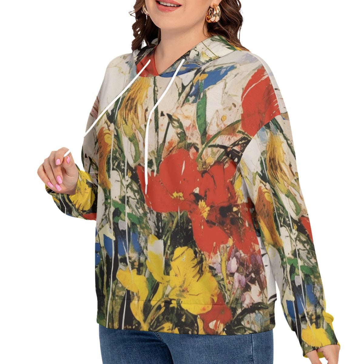 Yoycol All-Over Print Women's Long Sleeve Sweatshirt With Hood(Plus Size)