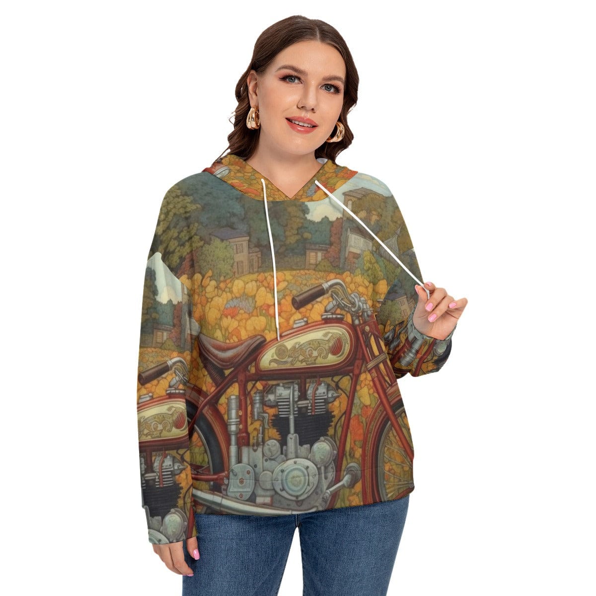 Yoycol All-Over Print Women's Long Sleeve Sweatshirt With Hood(Plus Size)
