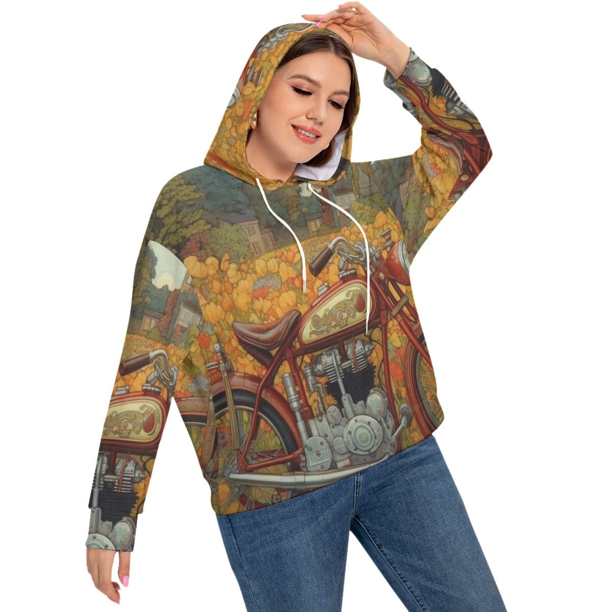 Yoycol All-Over Print Women's Long Sleeve Sweatshirt With Hood(Plus Size)